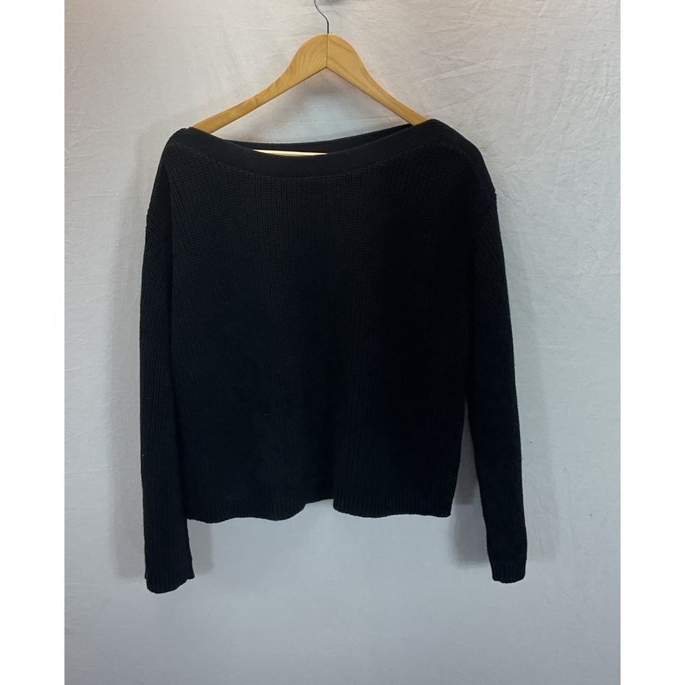 Jenni Kayne Black Ribbed Boat Neck Sweater Size MD Boxy Cotton